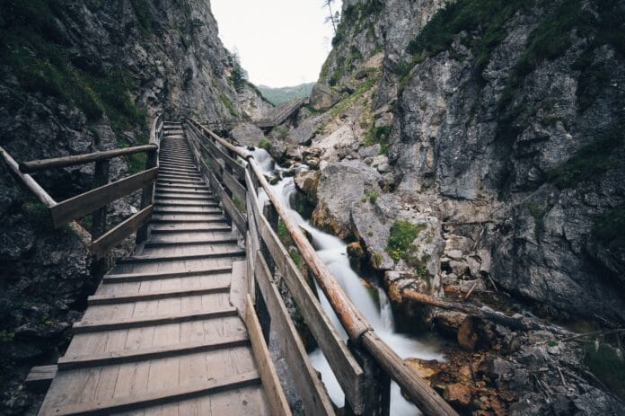 stairway, wooden bridge, wooden