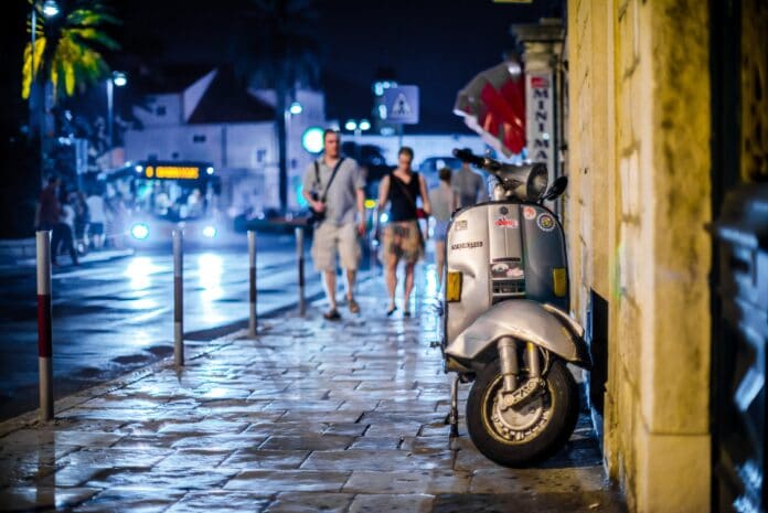 vespa, street, night