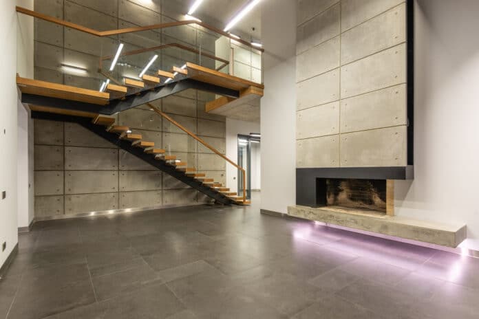 Interior of modern mansion with stairway