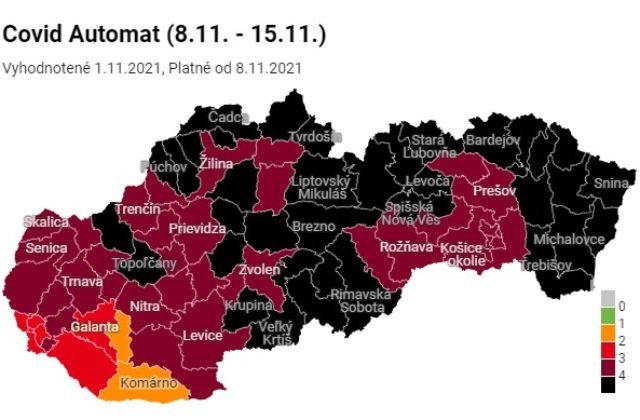 Čierne okresy na Slovensku od pondelka výrazne pribudli. Bordové